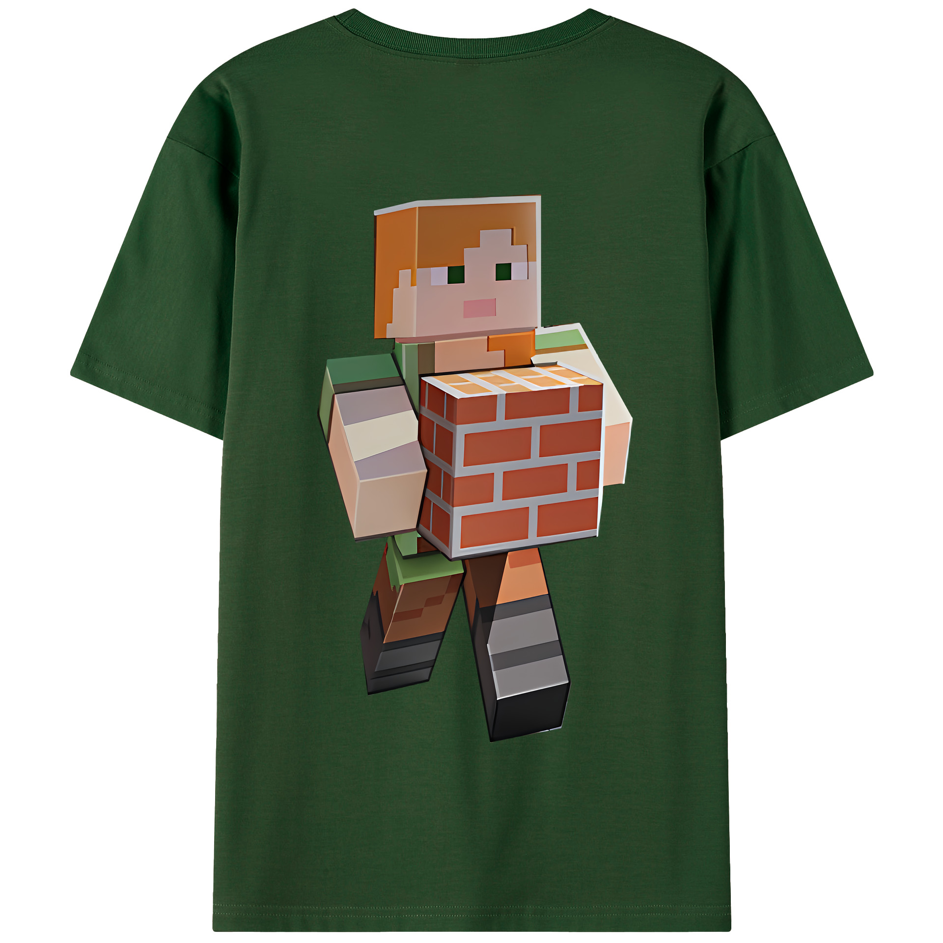 （画像用） マインクラフト ブロックの世界 Minecraft MC Block world 綿100％半袖Tシャツ（背面プリント）